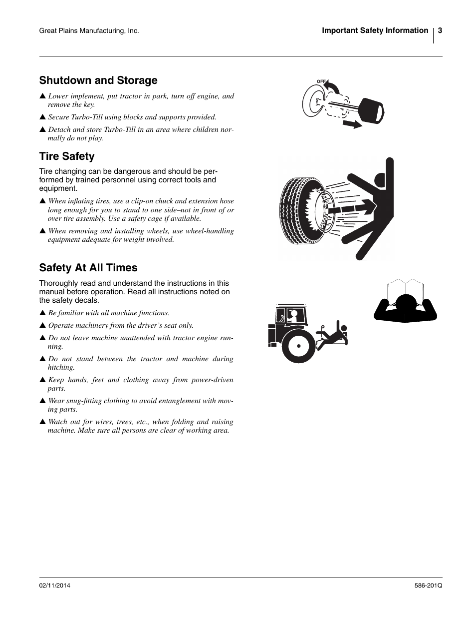 Shutdown and storage, Tire safety, Safety at all times | Great Plains 4000TT Predelivery Manual User Manual | Page 7 / 72