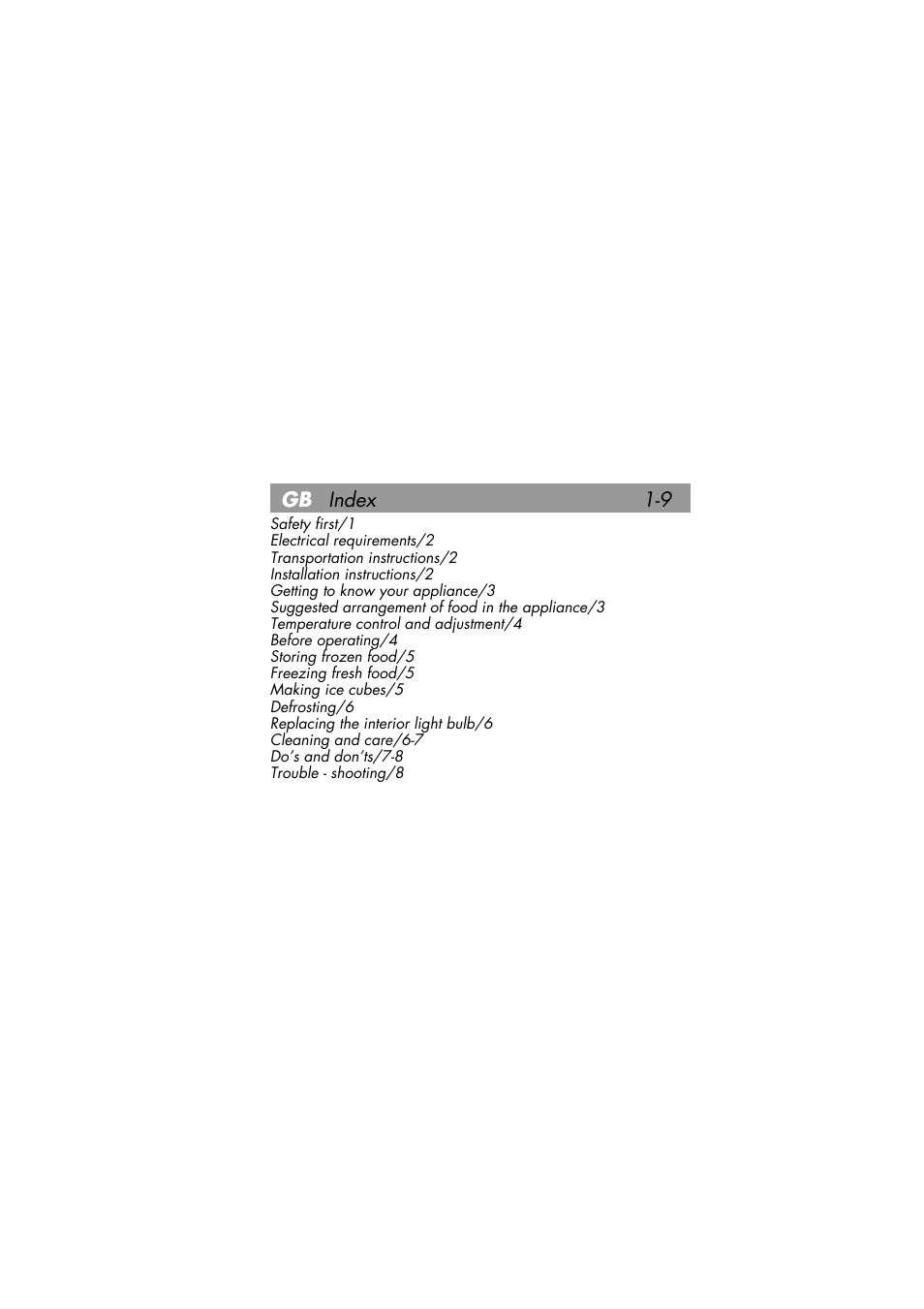 Gb index 1-9 | Beko BK 8192 PLUS User Manual | Page 2 / 19