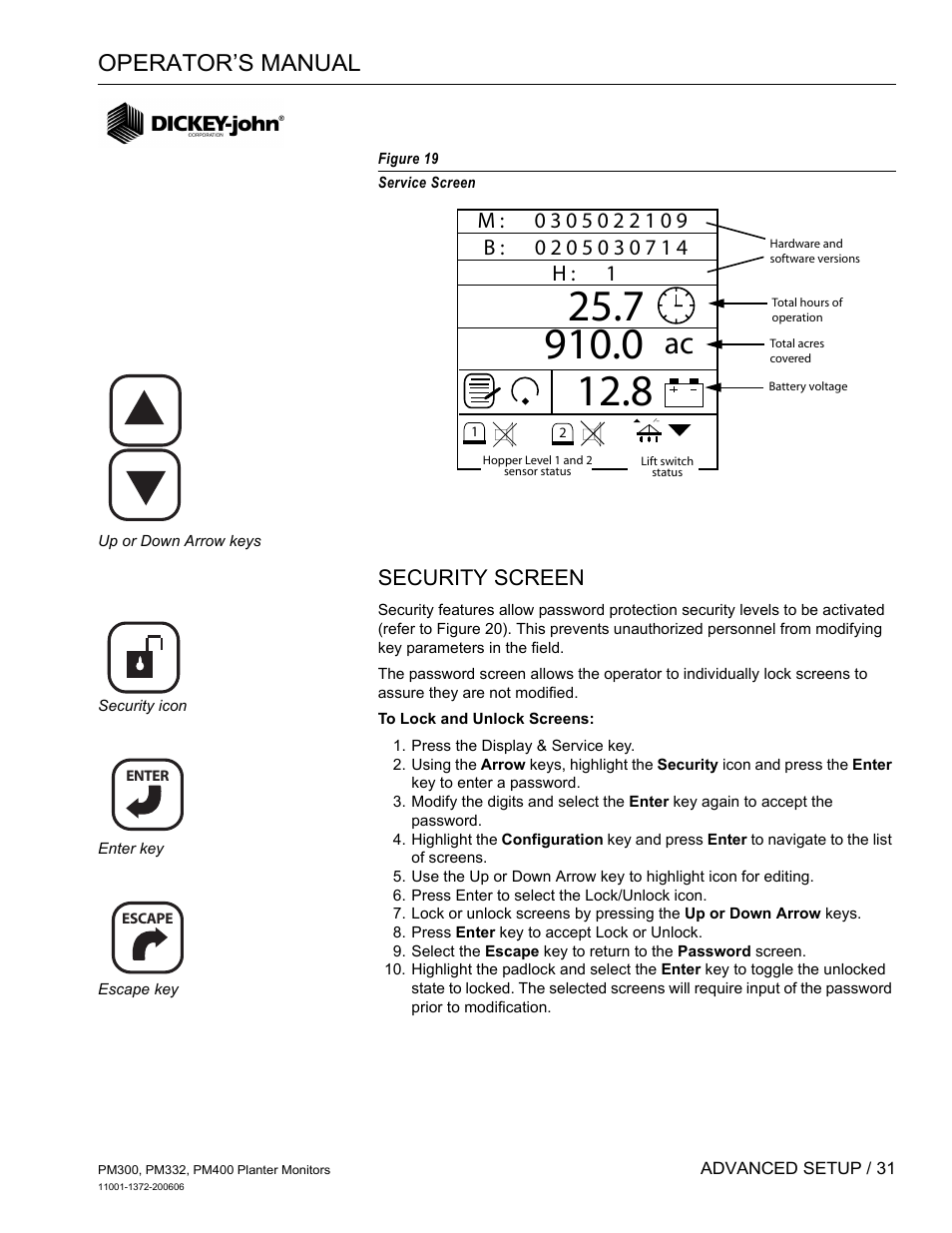 Security screen, Operator’s manual | Great Plains PM400 Monitor Operator User Manual | Page 37 / 60