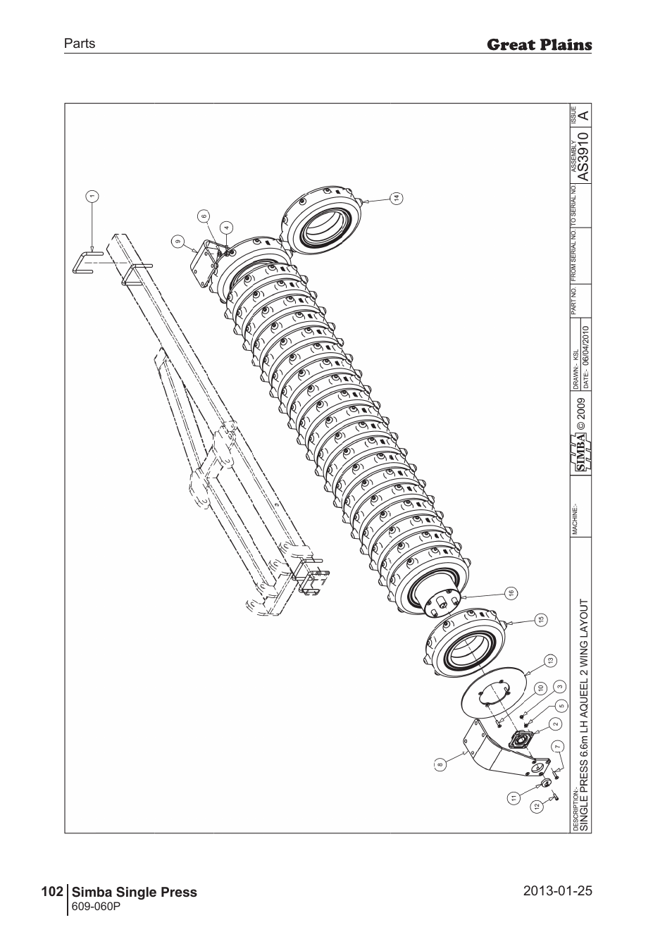 Great Plains Simba Single Press Parts Manual User Manual | Page 102 / 122