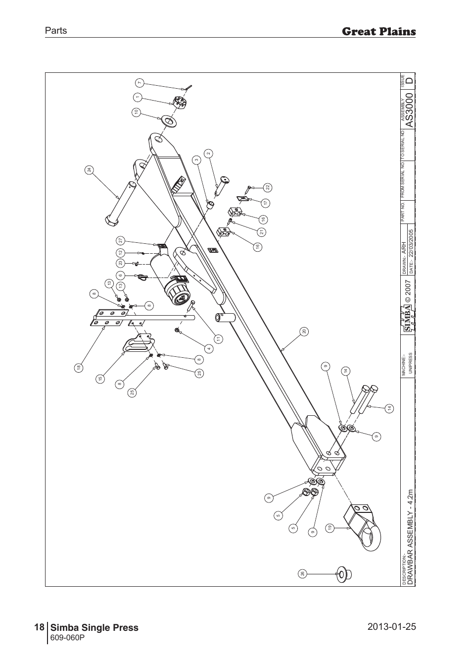 Single press, 48 7. parts and assembly, Das 30 00 | Parts 18 simba single press, Operating instructions, 060p, Si m b a | Great Plains Simba Single Press Parts Manual User Manual | Page 18 / 122