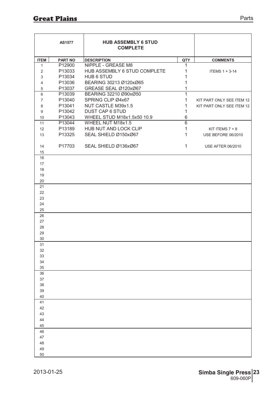 Single press, Parts and assembly, Parts 23 simba single press | Great Plains Simba Single Press Parts Manual User Manual | Page 23 / 122