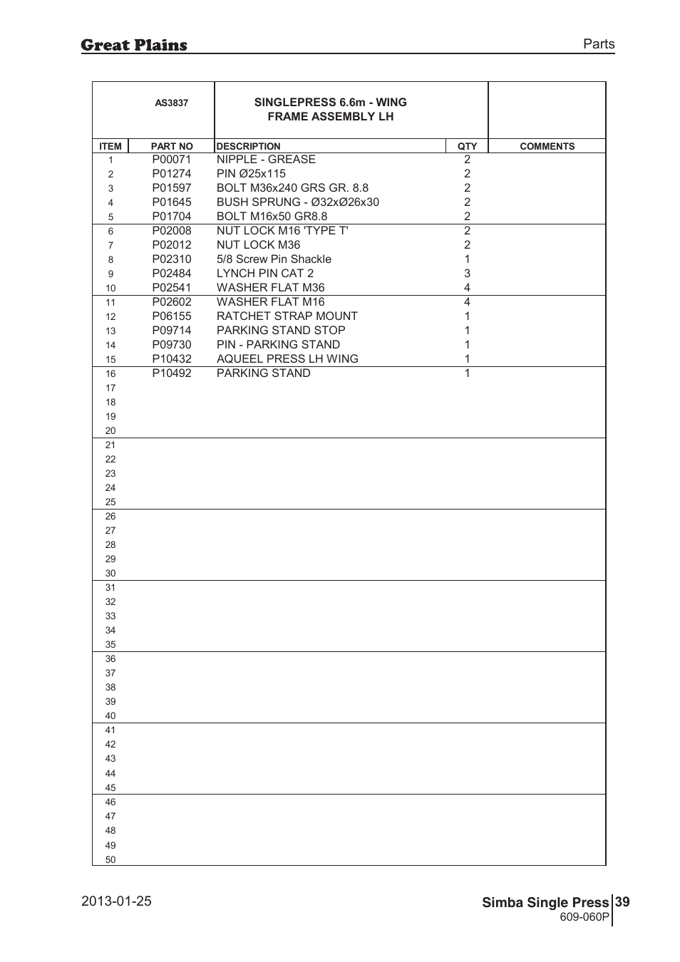 Great Plains Simba Single Press Parts Manual User Manual | Page 39 / 122