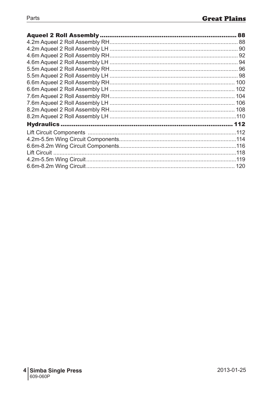 Great Plains Simba Single Press Parts Manual User Manual | Page 4 / 122