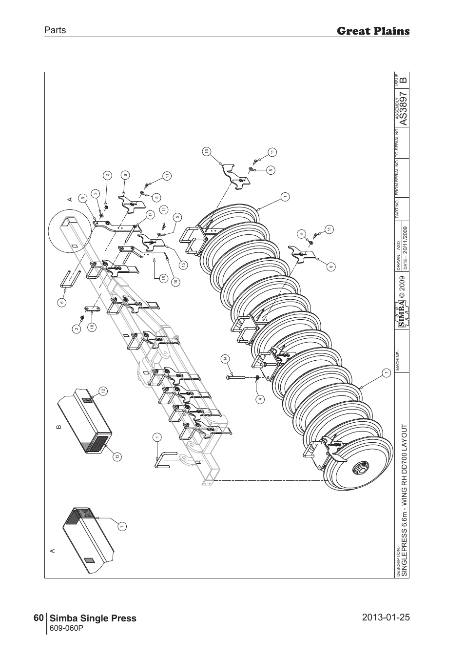 Single press, 90 7. parts and assembly, Bas 38 97 | Parts 60 simba single press, Operating instructions, 060p, Si m b a | Great Plains Simba Single Press Parts Manual User Manual | Page 60 / 122