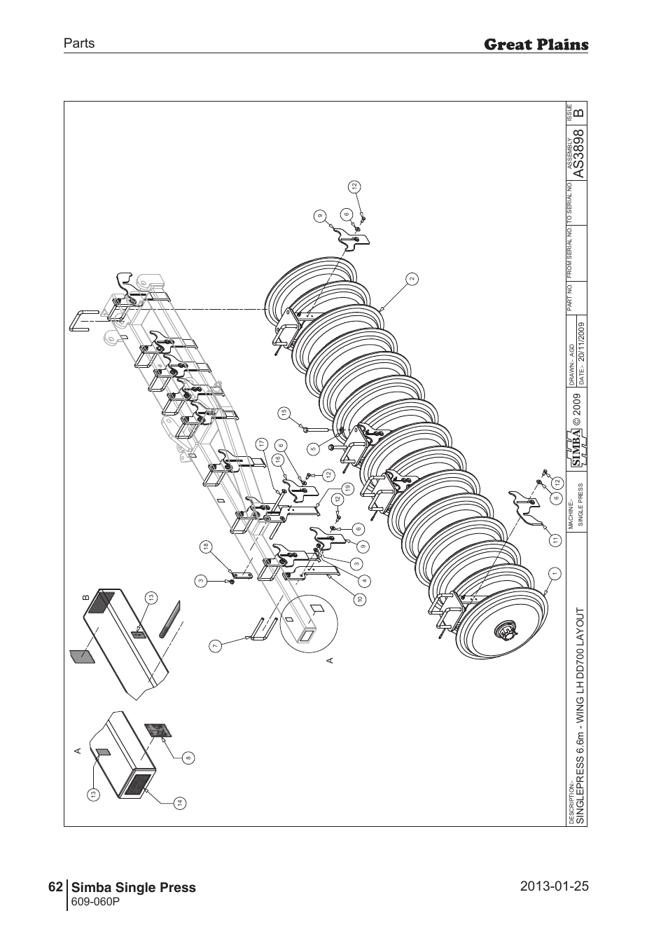 Single press, 92 7. parts and assembly, Bas 38 98 | Parts 62 simba single press, Operating instructions, 060p, Si m b a | Great Plains Simba Single Press Parts Manual User Manual | Page 62 / 122