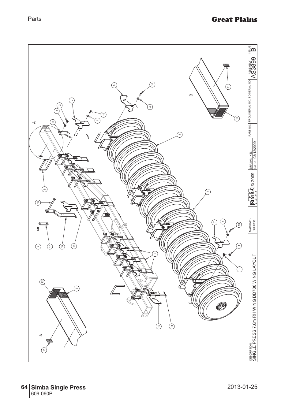 Single press, 94 7. parts and assembly, Bas 38 99 | Parts 64 simba single press, Operating instructions, 060p, Si m b a | Great Plains Simba Single Press Parts Manual User Manual | Page 64 / 122