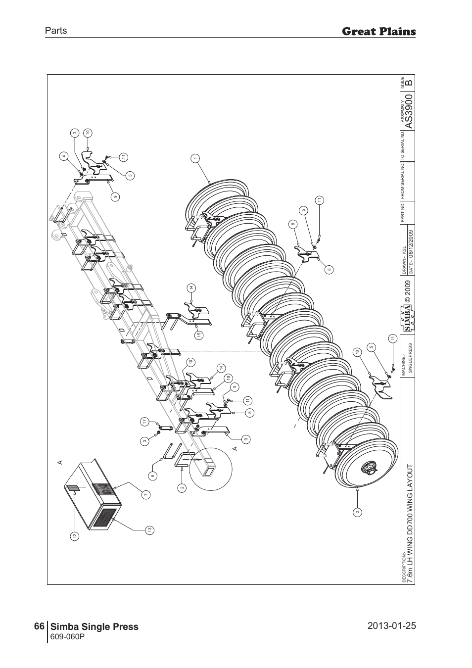 Single press, 96 7. parts and assembly, Bas 39 00 | Parts 66 simba single press, Operating instructions, 060p, Si m b a | Great Plains Simba Single Press Parts Manual User Manual | Page 66 / 122