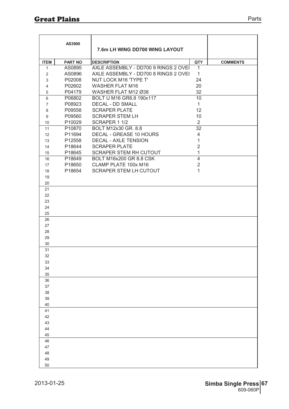 Single press, 96 7. parts and assembly, Bas 39 00 | 97 single press, Parts and assembly, Parts 67 simba single press, Operating instructions, 6m lh wing dd700 wing layout, 060p, Si m b a | Great Plains Simba Single Press Parts Manual User Manual | Page 67 / 122