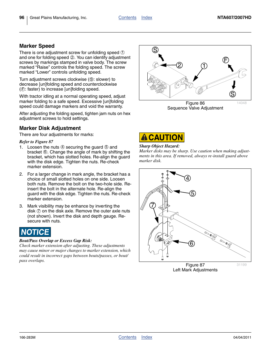 Marker speed, Marker disk adjustment, Marker speed marker disk adjustment | 12 f s s | Great Plains NTA2007HD Operator Manual User Manual | Page 100 / 178