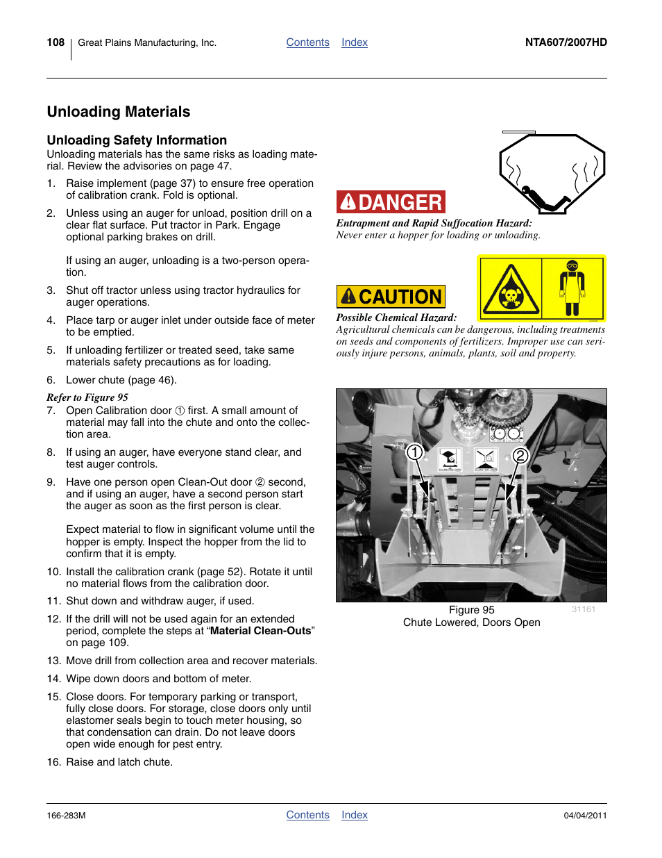 Unloading materials, Unloading safety information | Great Plains NTA2007HD Operator Manual User Manual | Page 112 / 178