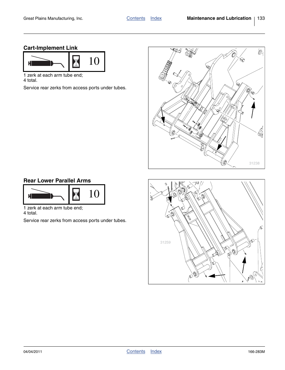 Cart-implement link, Rear lower parallel arms | Great Plains NTA2007HD Operator Manual User Manual | Page 137 / 178