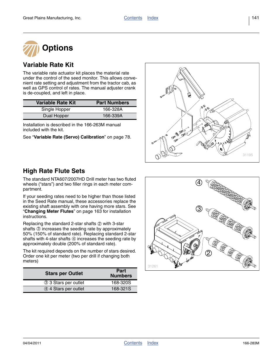Options, Variable rate kit, High rate flute sets | Great Plains NTA2007HD Operator Manual User Manual | Page 145 / 178