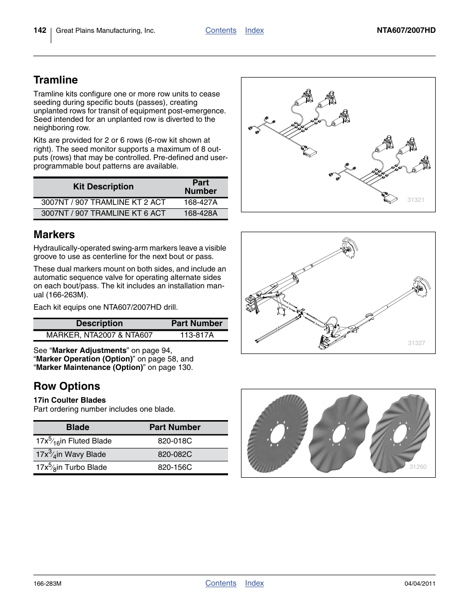 Tramline, Markers, Row options | 17in coulter blades | Great Plains NTA2007HD Operator Manual User Manual | Page 146 / 178