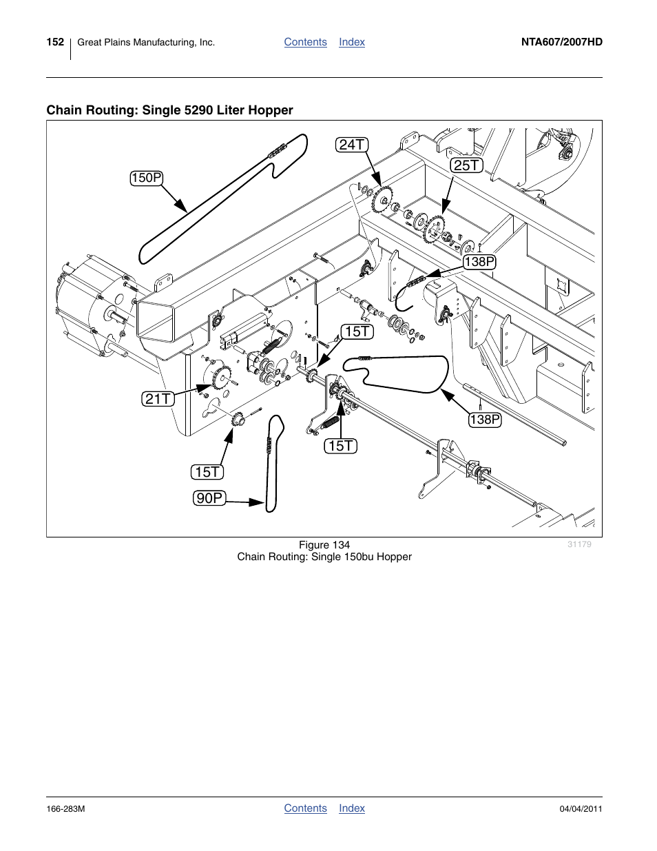 Chain routing: single 5290 liter hopper, 21t 15t | Great Plains NTA2007HD Operator Manual User Manual | Page 156 / 178