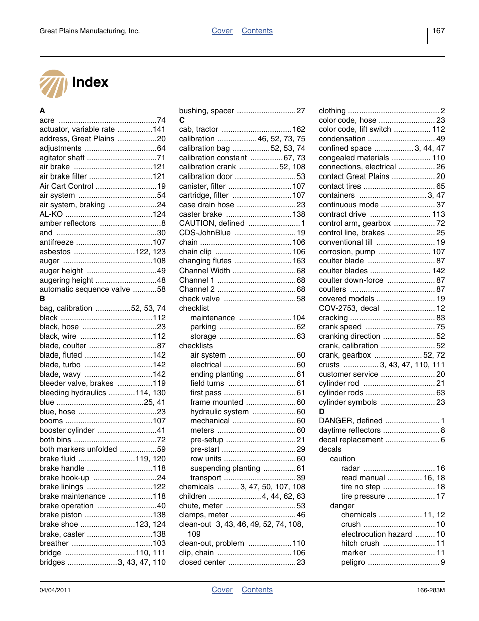 Index | Great Plains NTA2007HD Operator Manual User Manual | Page 171 / 178