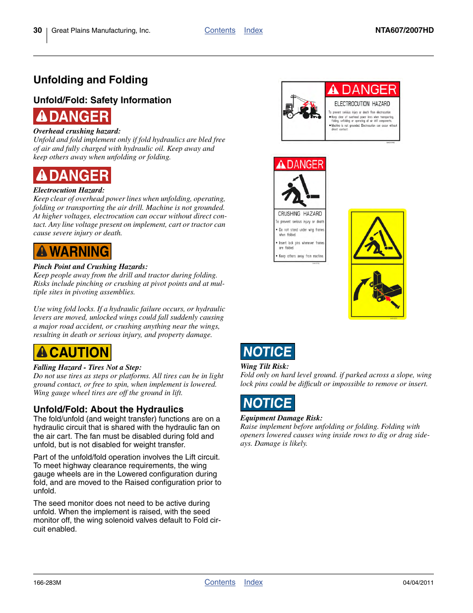 Unfolding and folding, Unfold/fold: safety information, Unfold/fold: about the hydraulics | Great Plains NTA2007HD Operator Manual User Manual | Page 34 / 178