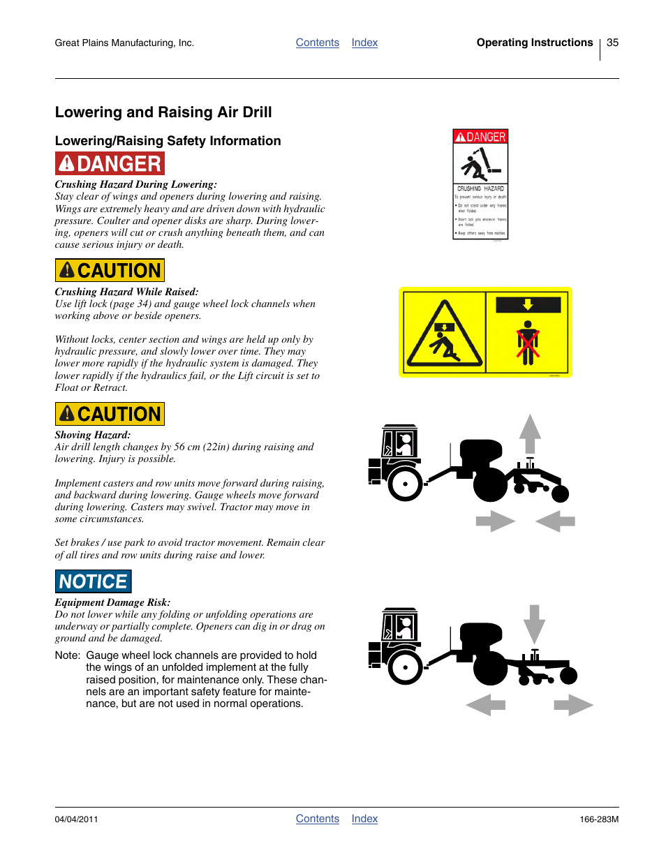 Lowering and raising air drill, Lowering/raising safety information | Great Plains NTA2007HD Operator Manual User Manual | Page 39 / 178