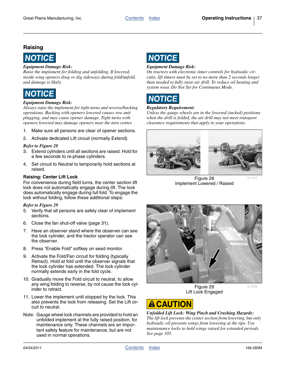 Raising, Raising: center lift lock | Great Plains NTA2007HD Operator Manual User Manual | Page 41 / 178