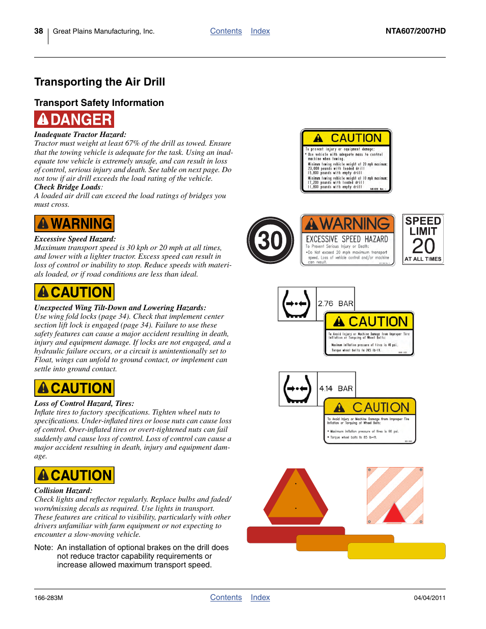 Transporting the air drill, Transport safety information | Great Plains NTA2007HD Operator Manual User Manual | Page 42 / 178