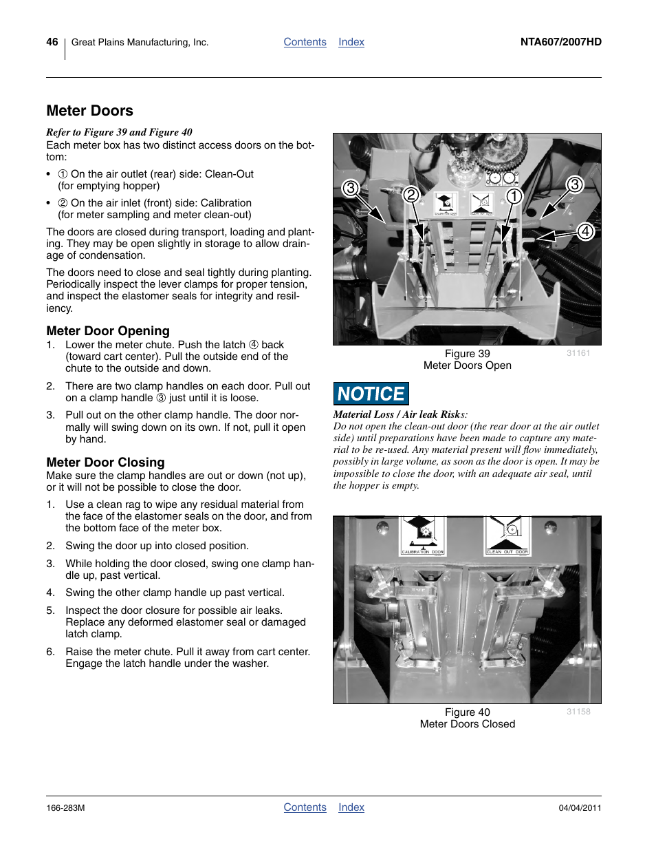 Meter doors, Meter door opening, Meter door closing | Great Plains NTA2007HD Operator Manual User Manual | Page 50 / 178
