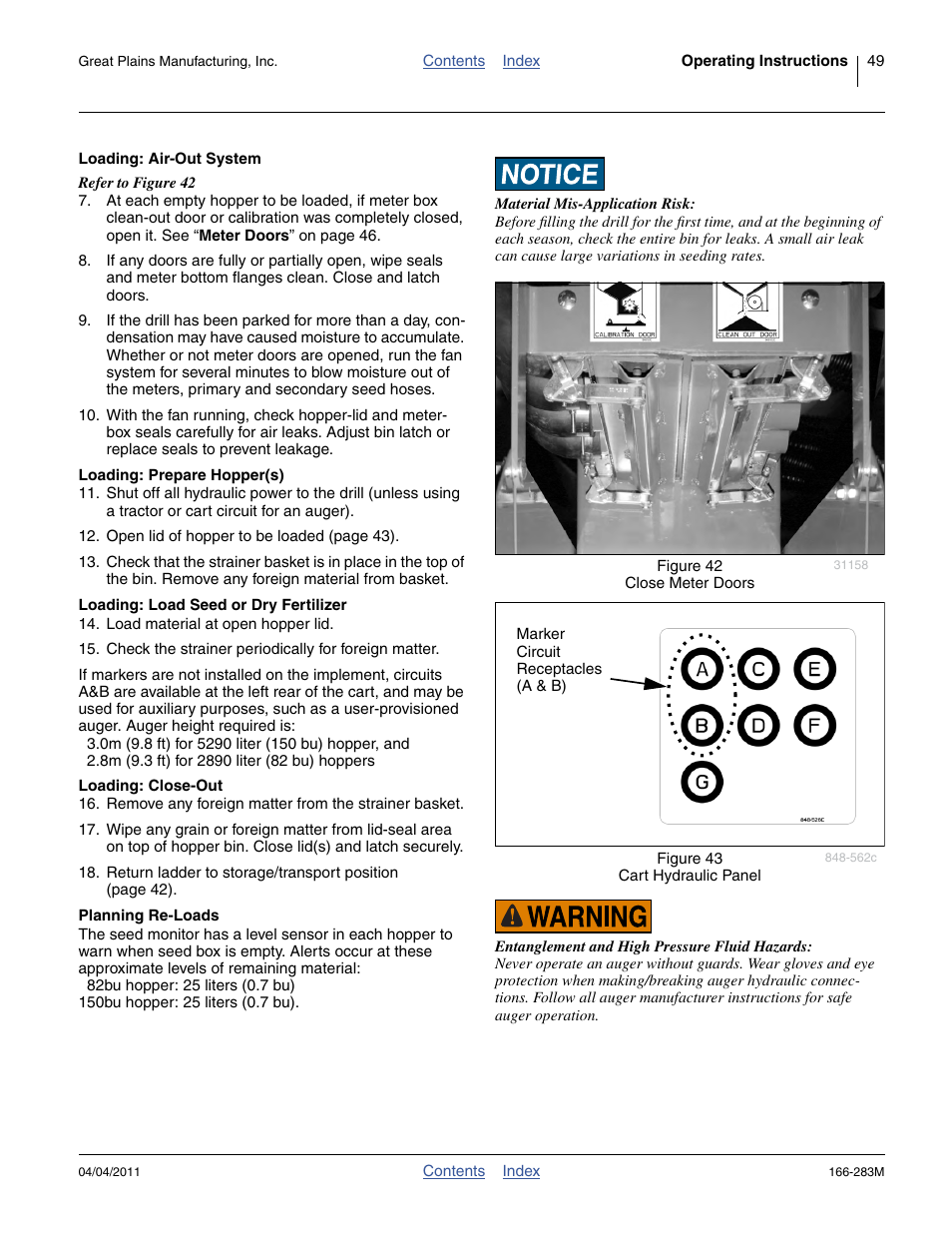 Loading: air-out system, Loading: prepare hopper(s), Loading: load seed or dry fertilizer | Loading: close-out, Planning re-loads | Great Plains NTA2007HD Operator Manual User Manual | Page 53 / 178