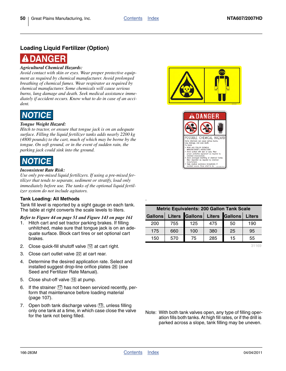 Loading liquid fertilizer (option), Tank loading: all methods | Great Plains NTA2007HD Operator Manual User Manual | Page 54 / 178