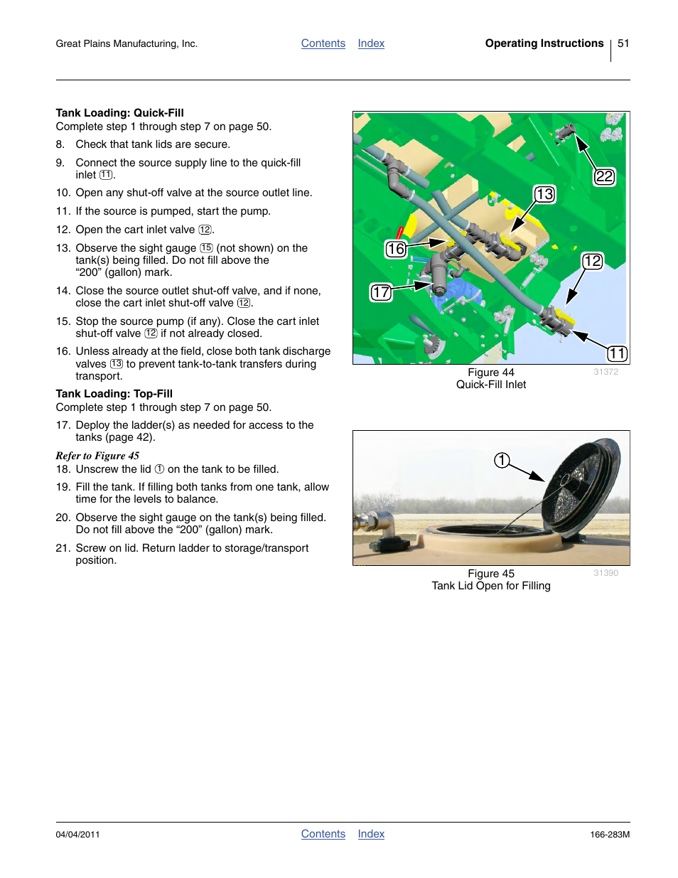 Tank loading: quick-fill, Tank loading: top-fill, Refer to figure 44 | Great Plains NTA2007HD Operator Manual User Manual | Page 55 / 178