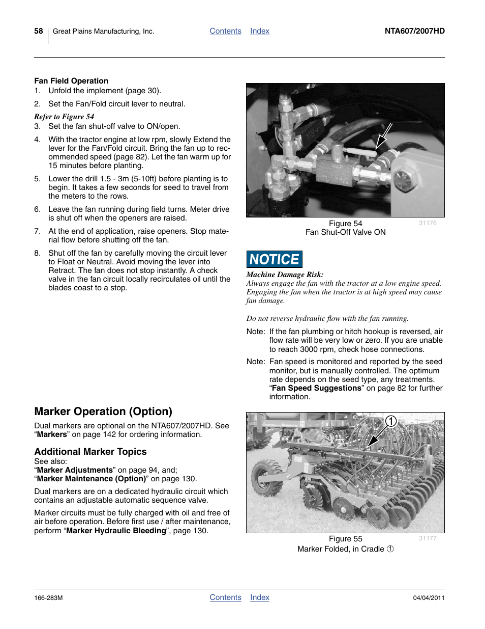 Fan field operation, Marker operation (option), Additional marker topics | Great Plains NTA2007HD Operator Manual User Manual | Page 62 / 178