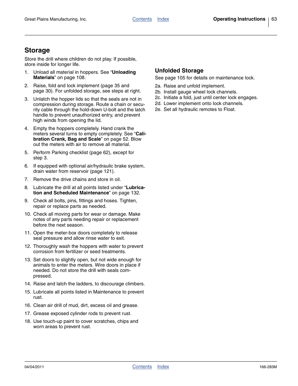 Storage, Unfolded storage | Great Plains NTA2007HD Operator Manual User Manual | Page 67 / 178