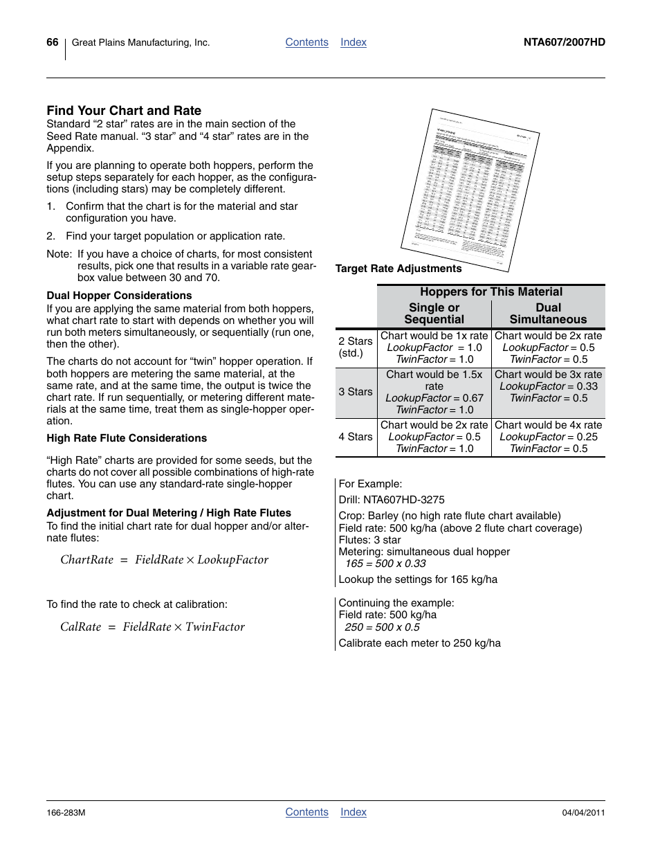 Find your chart and rate, Dual hopper considerations, High rate flute considerations | Adjustment for dual metering / high rate flutes | Great Plains NTA2007HD Operator Manual User Manual | Page 70 / 178