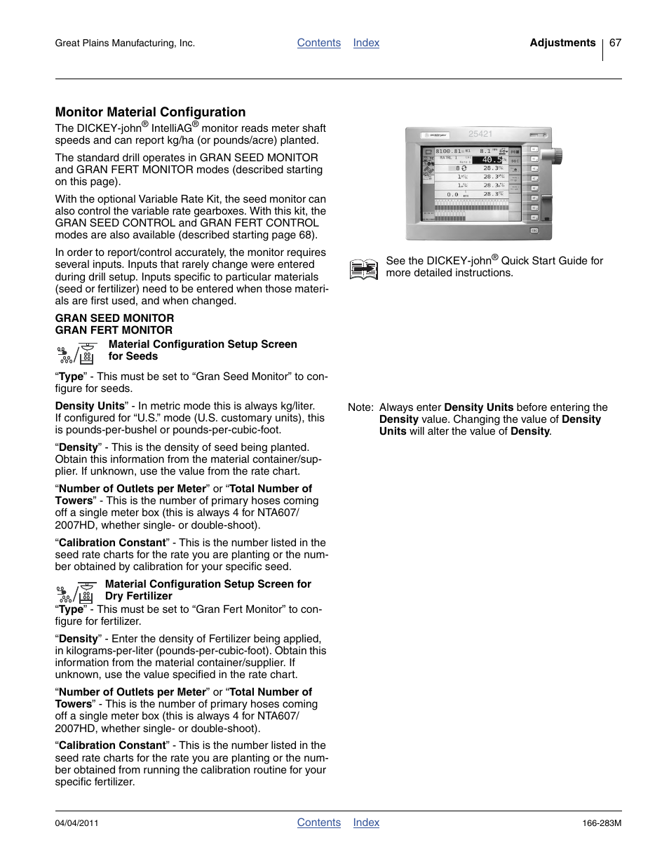 Monitor material configuration, Gran seed monitor gran fert monitor, Gran seed monitor | Gran fert monitor | Great Plains NTA2007HD Operator Manual User Manual | Page 71 / 178