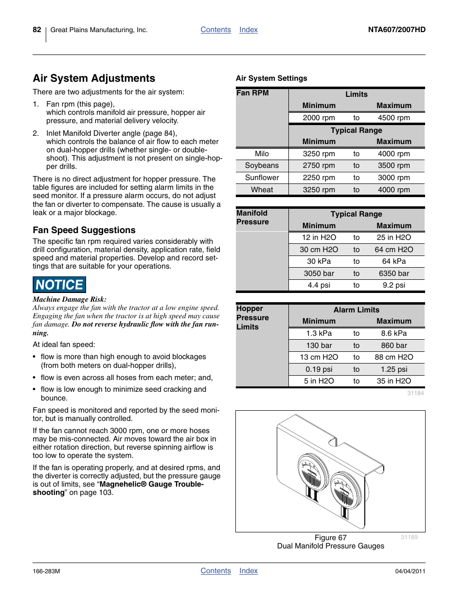 Air system adjustments, Air system settings, Fan speed suggestions | Great Plains NTA2007HD Operator Manual User Manual | Page 86 / 178