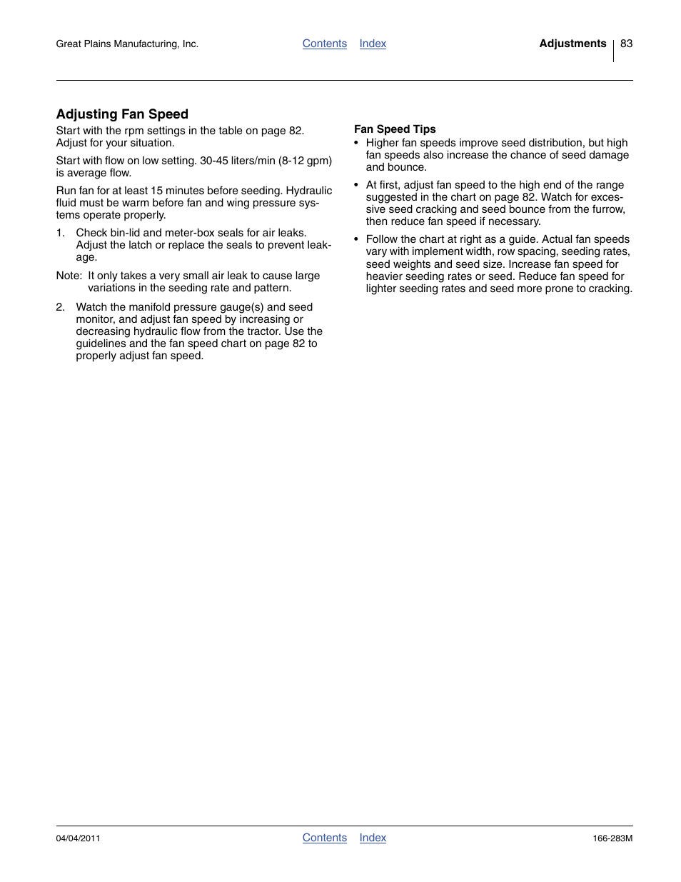 Adjusting fan speed, Fan speed tips | Great Plains NTA2007HD Operator Manual User Manual | Page 87 / 178