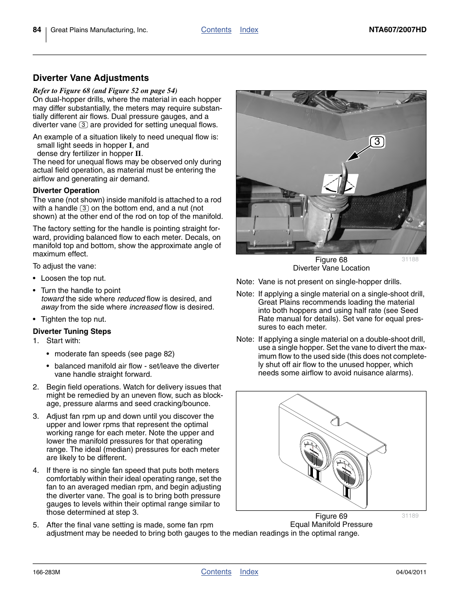 Diverter vane adjustments, Diverter operation, Diverter tuning steps | Great Plains NTA2007HD Operator Manual User Manual | Page 88 / 178
