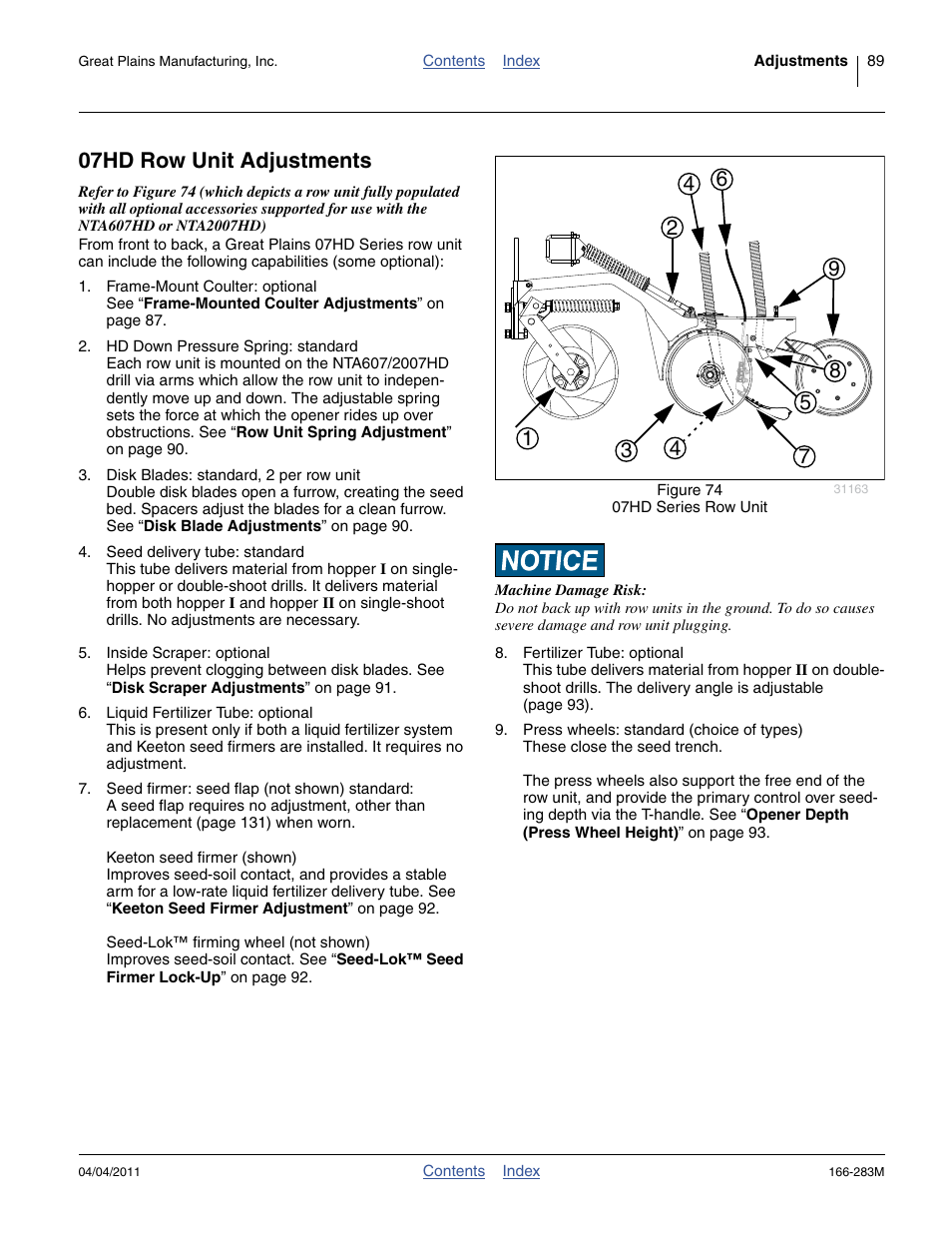07hd row unit adjustments | Great Plains NTA2007HD Operator Manual User Manual | Page 93 / 178
