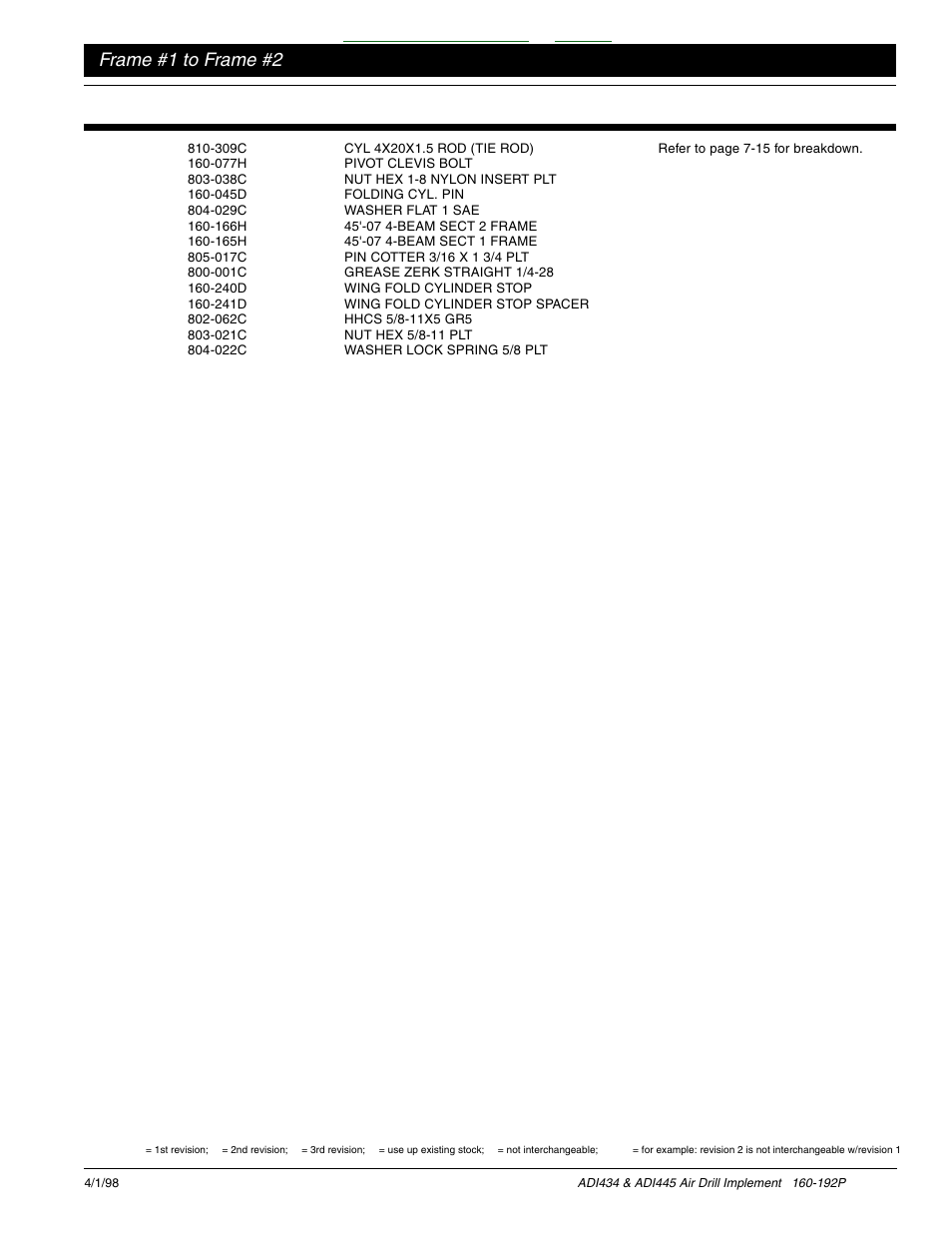 Table of contents index, Frame #1 to frame #2 | Great Plains ADI445 Parts Manual User Manual | Page 11 / 87