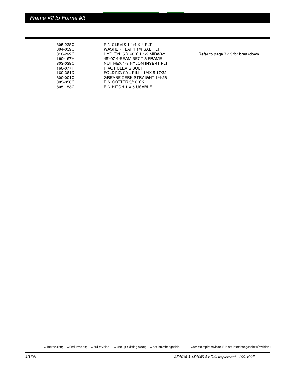 Table of contents index, Frame #2 to frame #3 | Great Plains ADI445 Parts Manual User Manual | Page 13 / 87