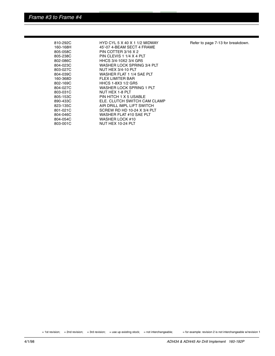 Table of contents index, Frame #3 to frame #4 | Great Plains ADI445 Parts Manual User Manual | Page 15 / 87