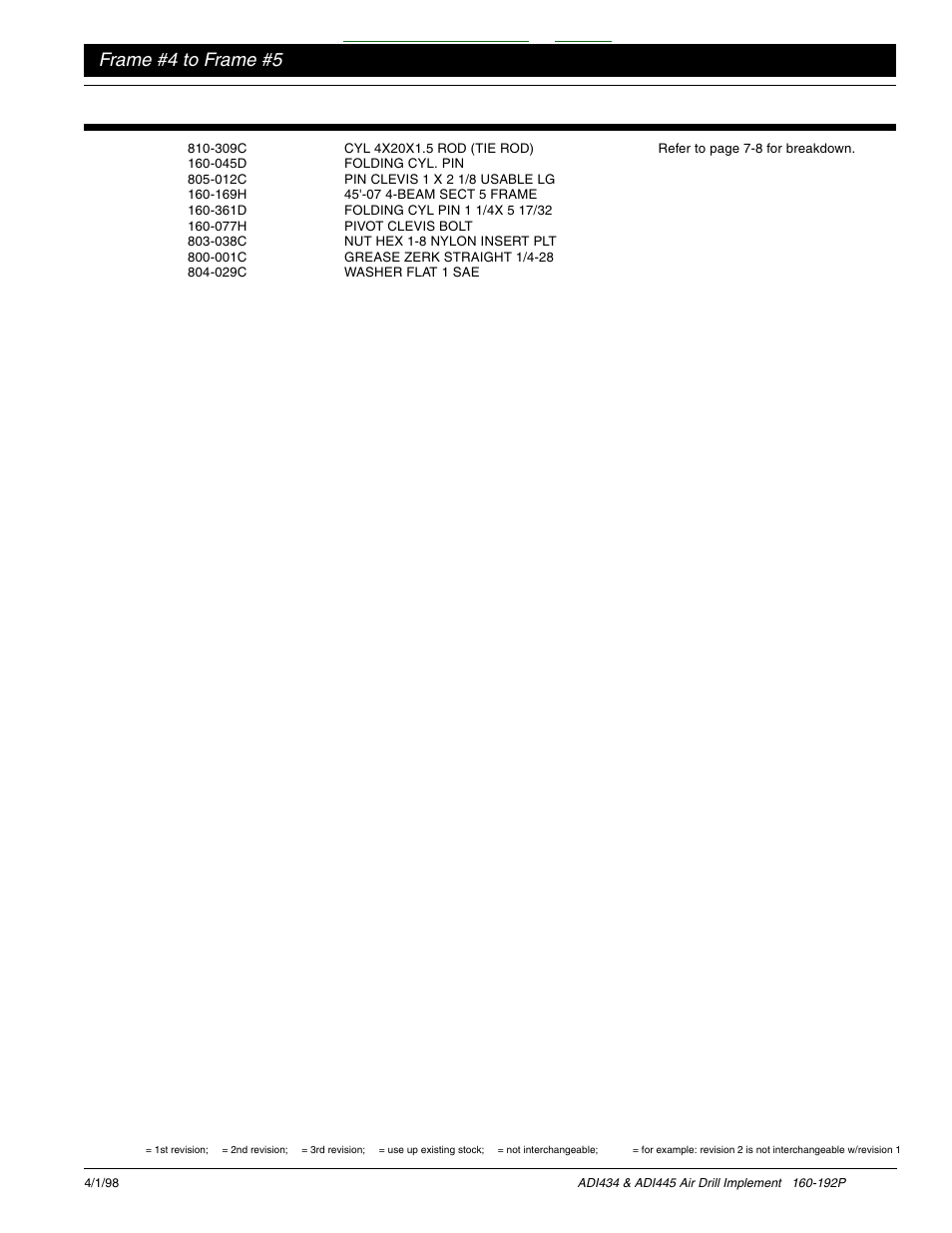 Table of contents index, Frame #4 to frame #5 | Great Plains ADI445 Parts Manual User Manual | Page 17 / 87