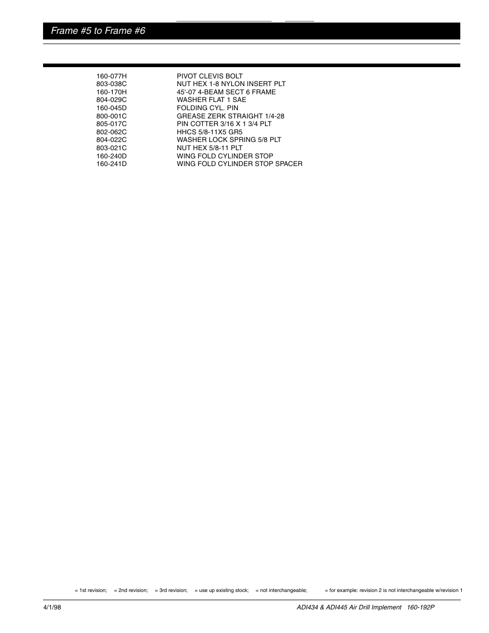 Table of contents index, Frame #5 to frame #6 | Great Plains ADI445 Parts Manual User Manual | Page 19 / 87