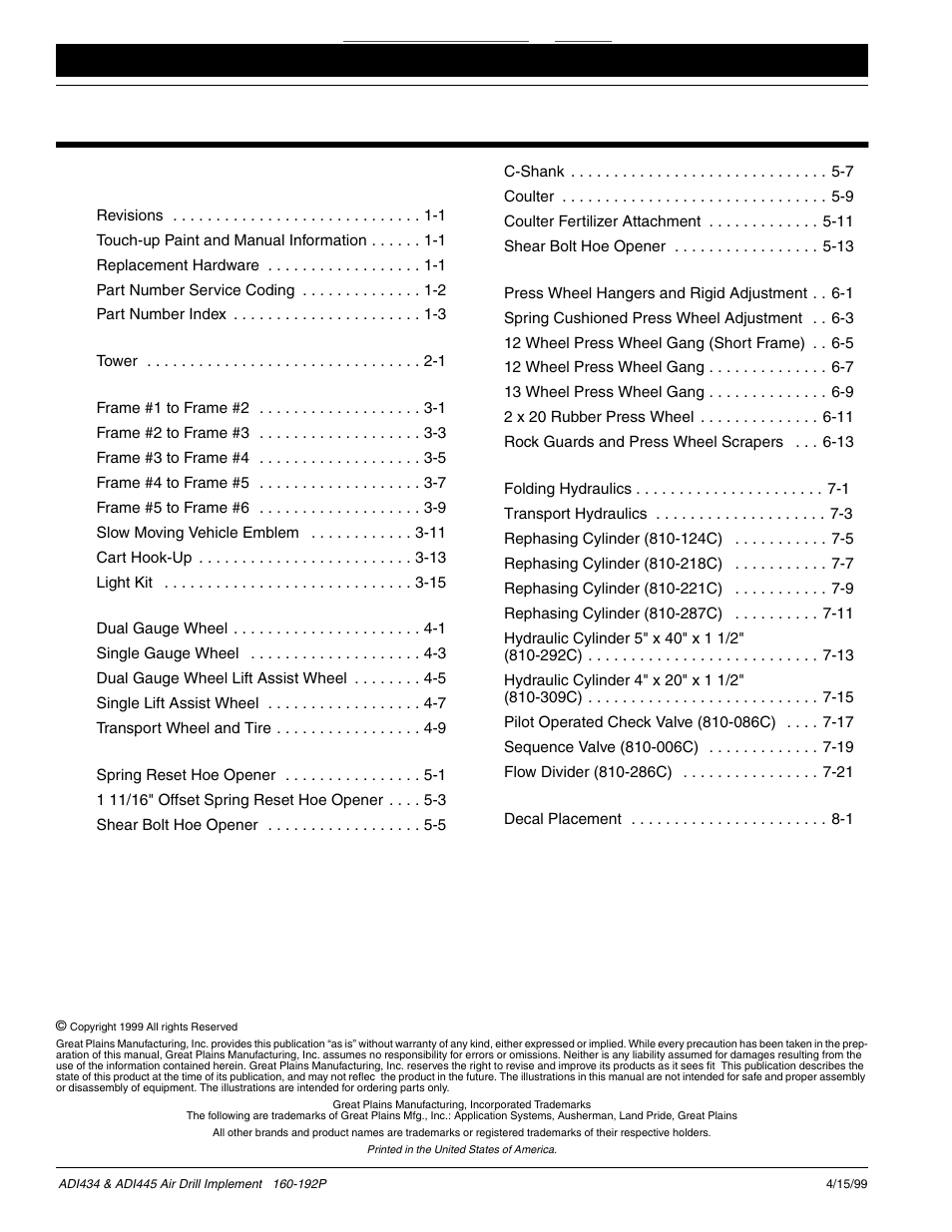 Great Plains ADI445 Parts Manual User Manual | Page 2 / 87