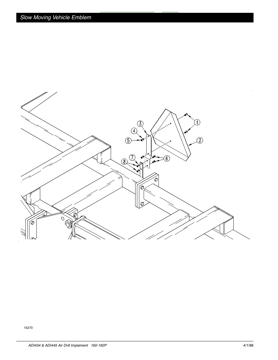 Slow moving vehicle emblem -11, Table of contents index, Slow moving vehicle emblem | Great Plains ADI445 Parts Manual User Manual | Page 20 / 87