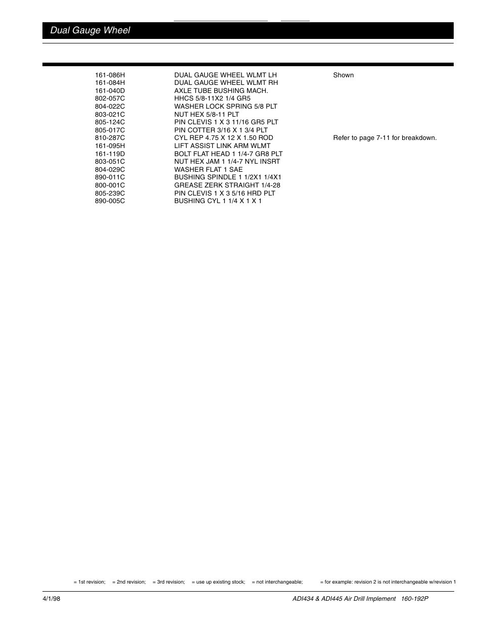 Table of contents index, Dual gauge wheel | Great Plains ADI445 Parts Manual User Manual | Page 27 / 87