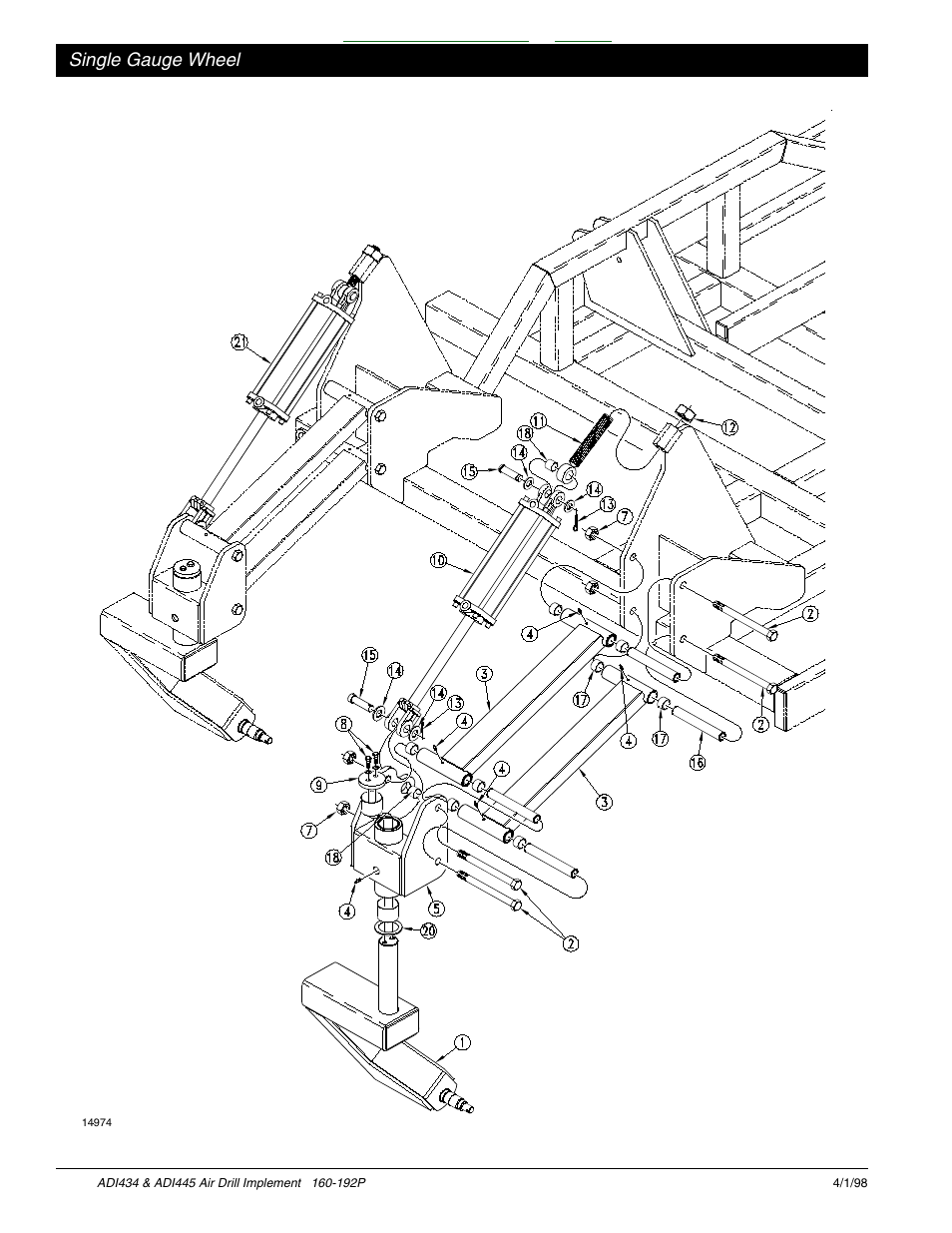 Single gauge wheel -3, Table of contents index, Single gauge wheel | Great Plains ADI445 Parts Manual User Manual | Page 28 / 87