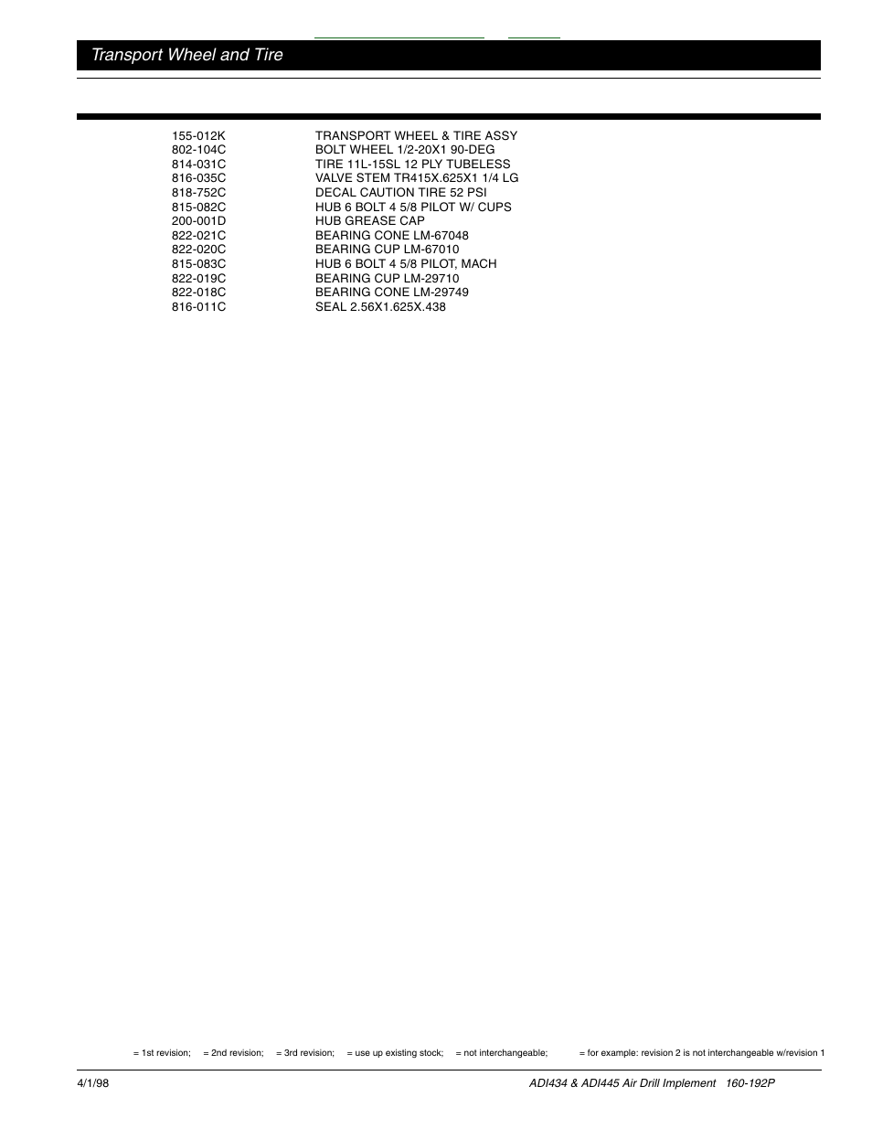 Table of contents index, Transport wheel and tire | Great Plains ADI445 Parts Manual User Manual | Page 35 / 87