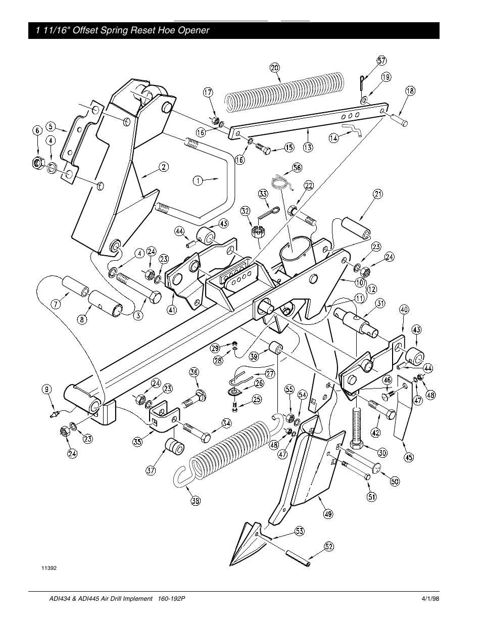 1 11/16" offset spring reset hoe opener -3, Table of contents index | Great Plains ADI445 Parts Manual User Manual | Page 38 / 87