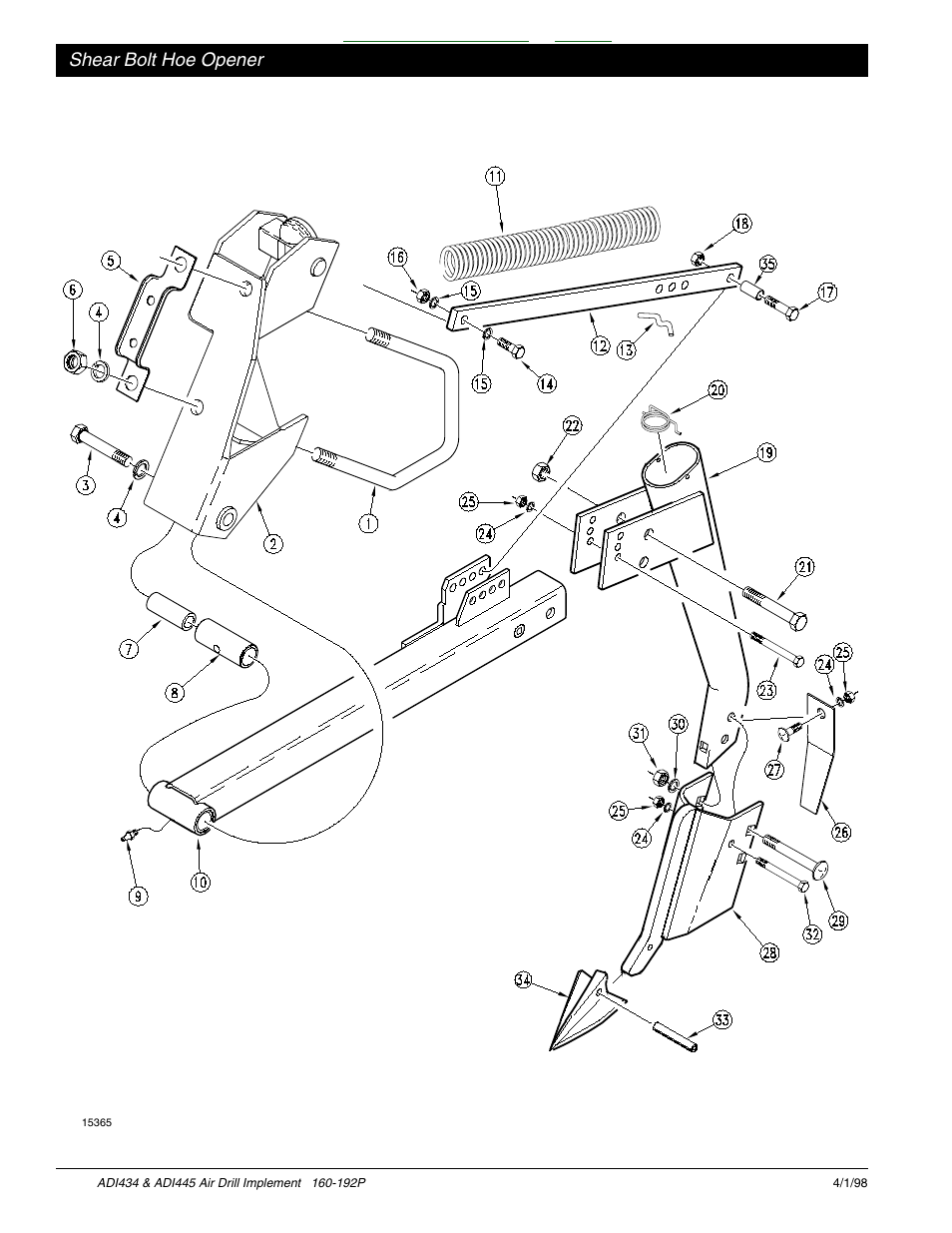 Shear bolt hoe opener -5, Table of contents index, Shear bolt hoe opener | Great Plains ADI445 Parts Manual User Manual | Page 40 / 87