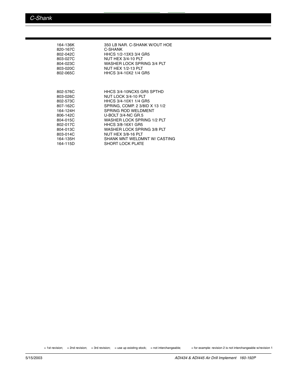 Table of contents index, C-shank | Great Plains ADI445 Parts Manual User Manual | Page 43 / 87