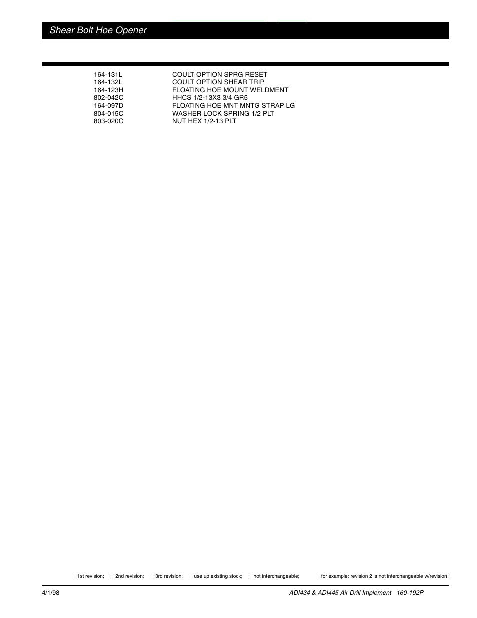 Table of contents index, Shear bolt hoe opener | Great Plains ADI445 Parts Manual User Manual | Page 49 / 87